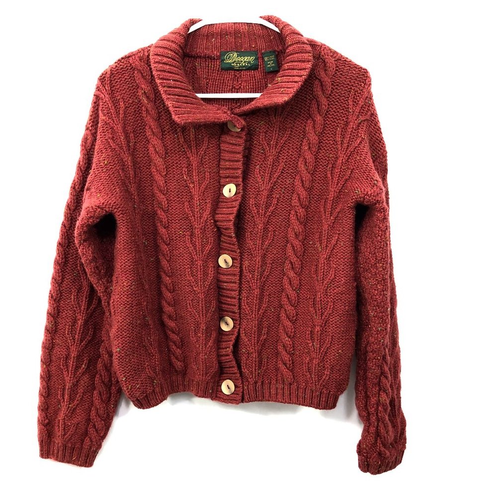 Irish Women's Pure Wool Aran Cable Knit Cardigan L